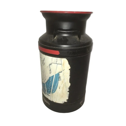 Vintage Milk Jug "Volenset Potens" Black metal milk jug with red rim - Home decor - classic country style decor A+ Stuff A+ Stuff Home & Garden