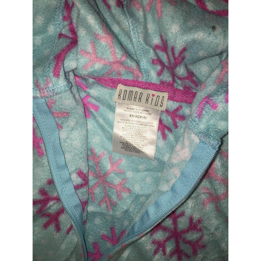 Komar Kids Blue one Piece Pajamas with pink snowflakes and cuffs and hood Size 6 Komar Kids A+ Stuff
