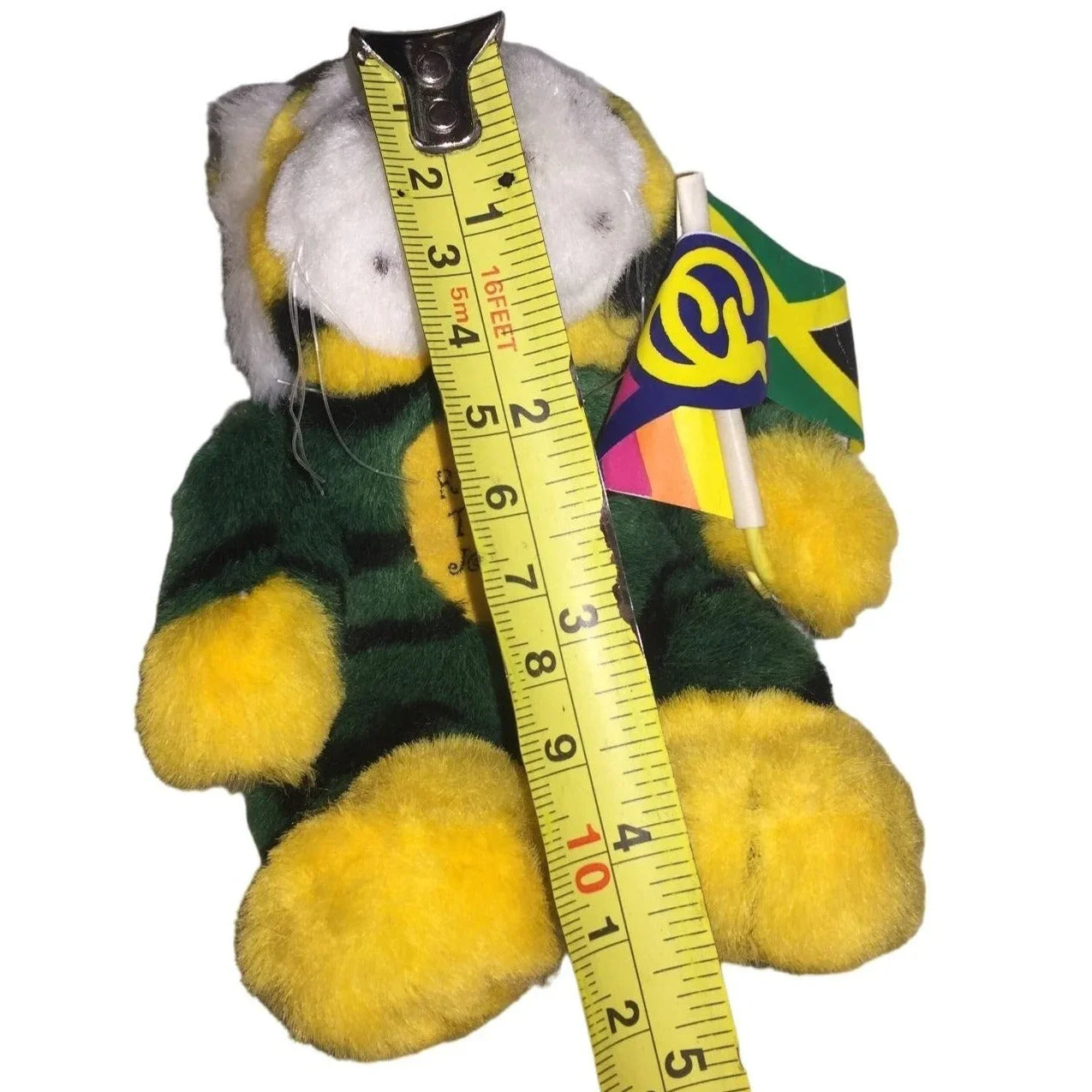 Jamaican REGGAE TIGER - Tiger with Jamaica Flag and another Flag - Green and Yellow Fur - Cute Face! Genuine Reggae Tiger A+ Stuff