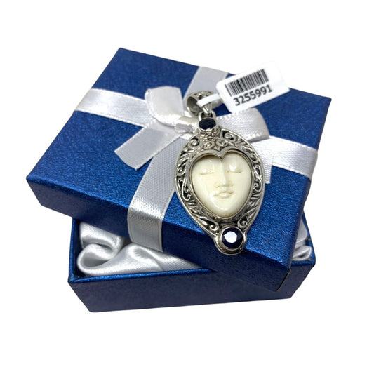 Modern CAMEO Pendant STERLING SILVER - Heart shaped face with filagree surrounding