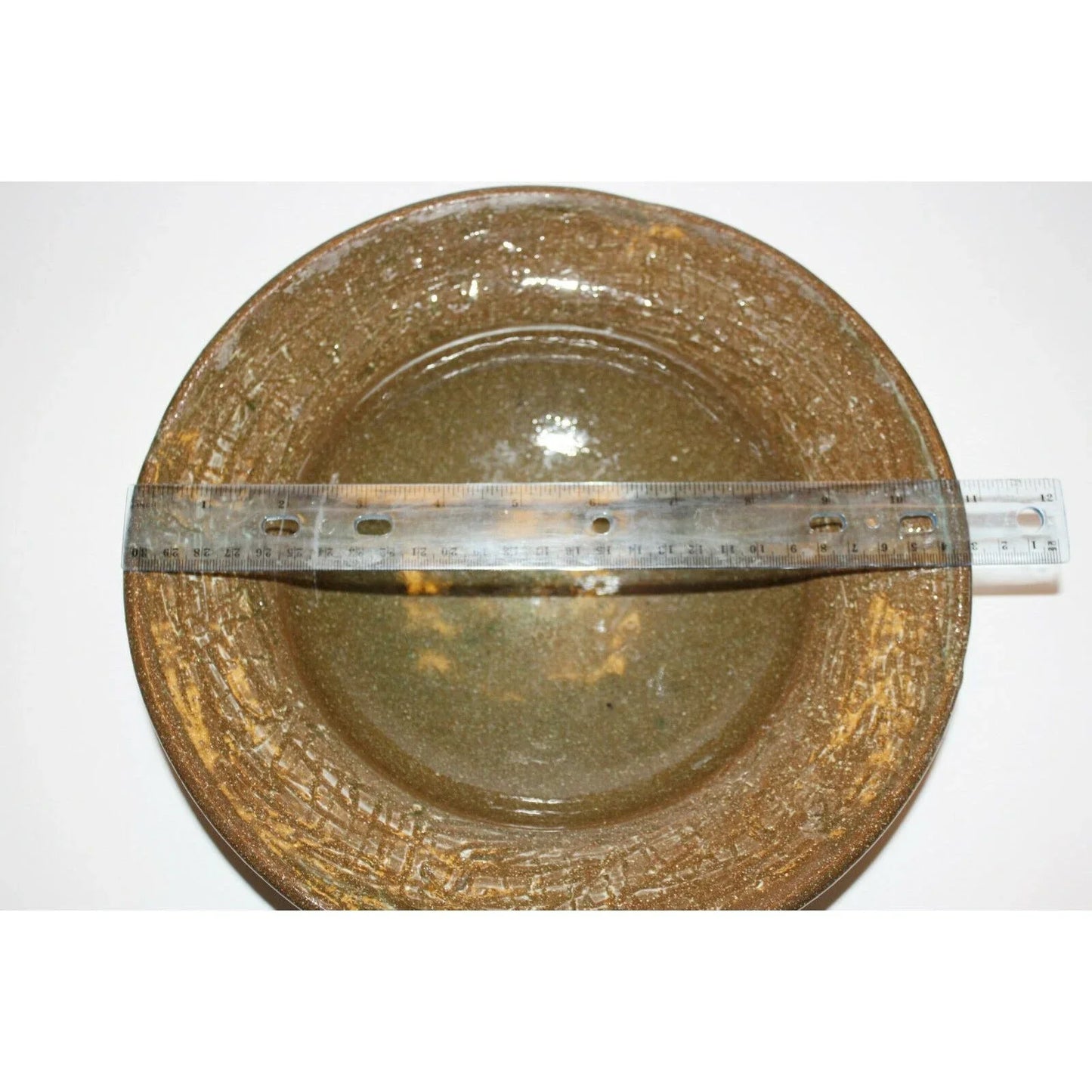 Signed POTTERY Large Bowl SIGNED Greenish Brown Handmade CLAY Art Pottery 11” A+ Stuff A+ Stuff Bowls