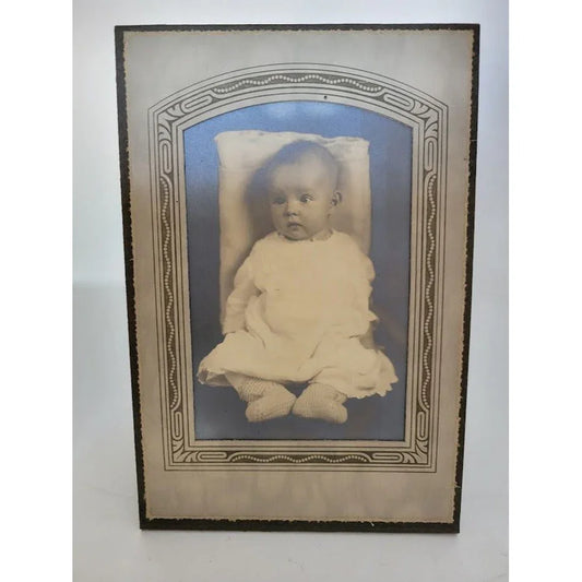 Antique Baby photo in cardboard frame / holder - Sweet big eyed infant sepia original antique photo A+ Stuff A+ Stuff Photography