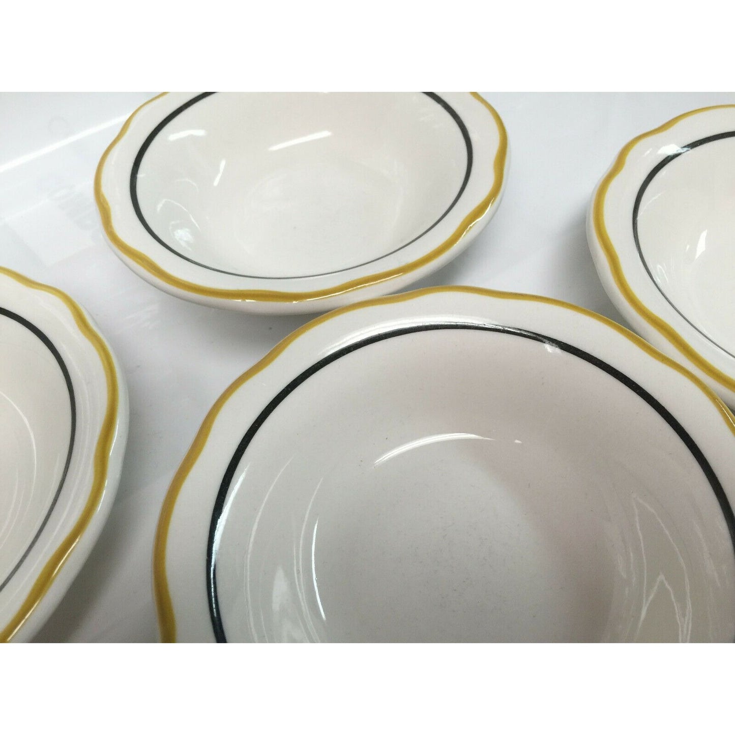 Set of 6 Buffalo China RESTAURANT Fruit BOWLS with Mustard and Black Rings
