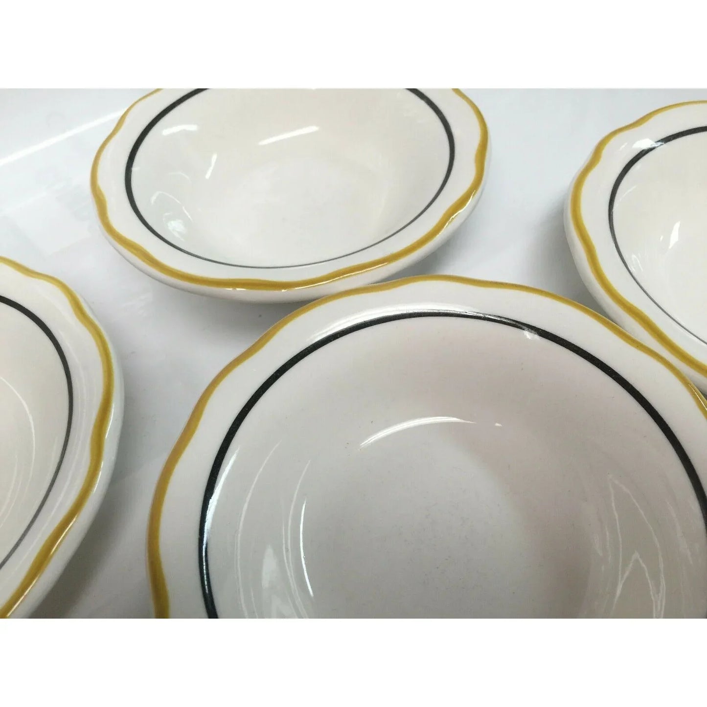 Set of 6 Buffalo China RESTAURANT Fruit BOWLS with Mustard and Black Rings Buffalo China A+ Stuff Bowls