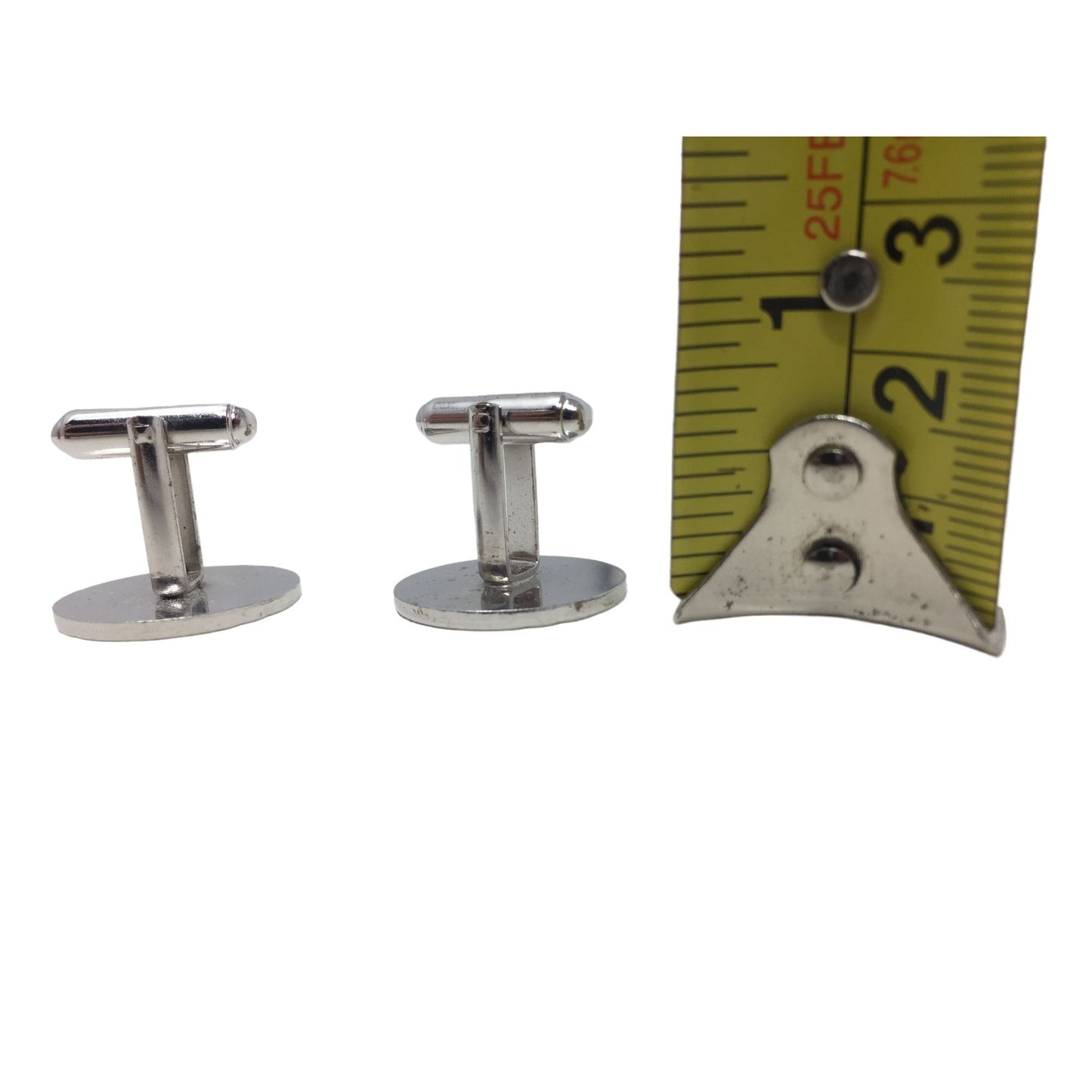 Round Cufflinks with Lines - Silver Tone