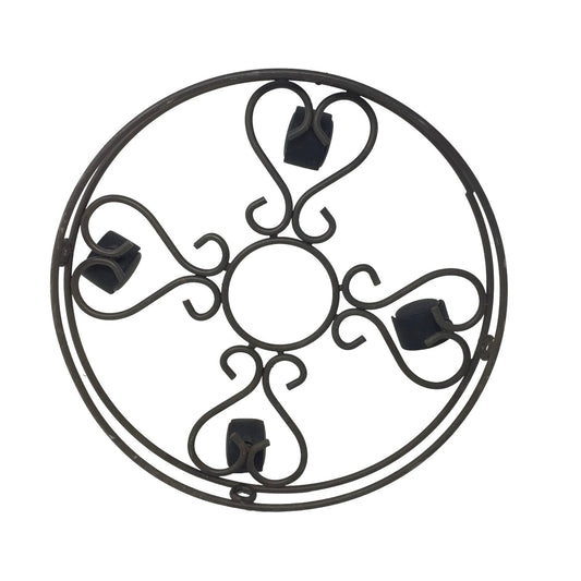 Decorative 14" Rolling Plant Stand / Caddy - Pretty heart-like curved pattern - Wheeled Plant Stand