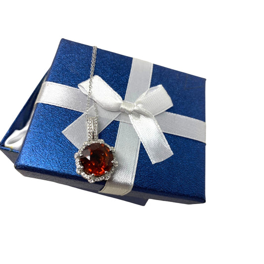 STERLING Necklace with Large Reddish Brown Stone Pendant, Nice Detailing