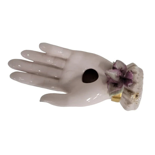 Porcelain Hand Bud Vase with Roses / Rosettes at wrist - Gold Accents Mid-century Believed to be Lefton China Lefton A+ Stuff