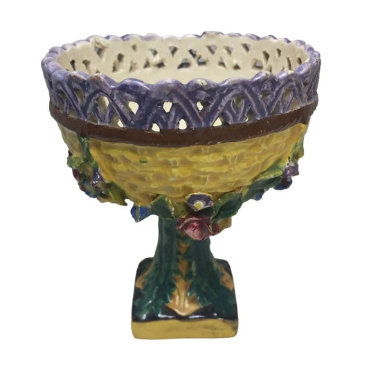 Vintage Pedestal Compote from Italy Sculpted Flowers on Outer Bowl Italy A+ Stuff