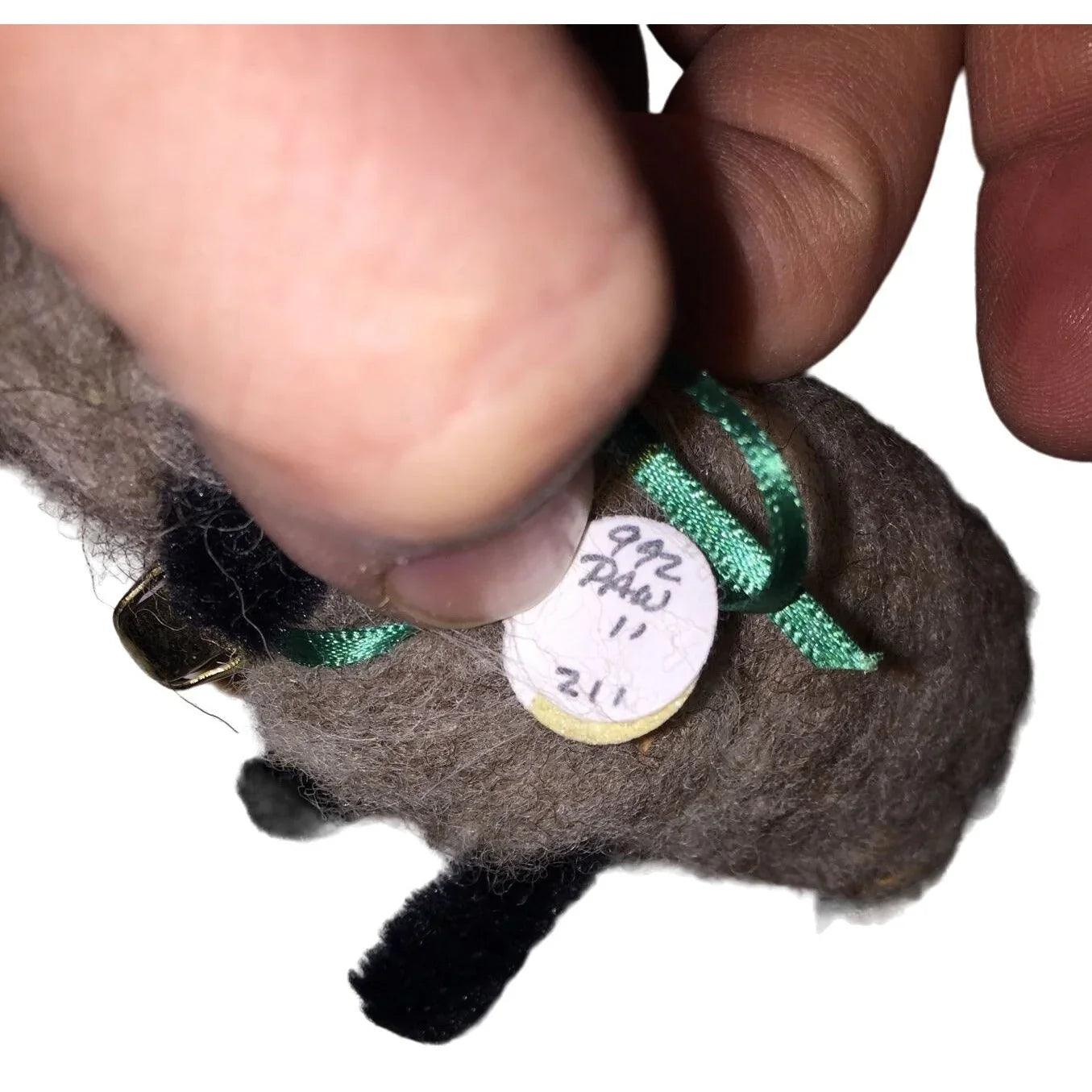 Brownish Dark Wool Sheep with Black Accents - Green ribbon and bell Handmade Unbranded A+ Stuff