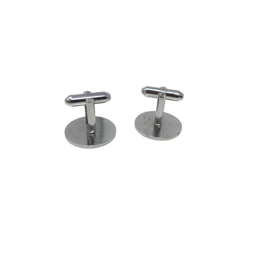 Round Cufflinks with Lines - Silver Tone