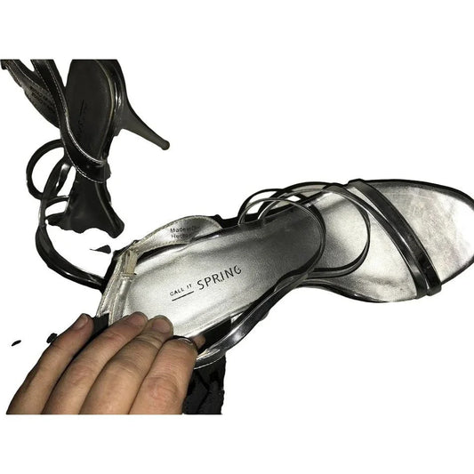 Call It Spring - Shiny silver tone strappy heels - womens size 8.5 - good condition ( see photos) - High Heeled shoes call it spring A+ Stuff Shoes