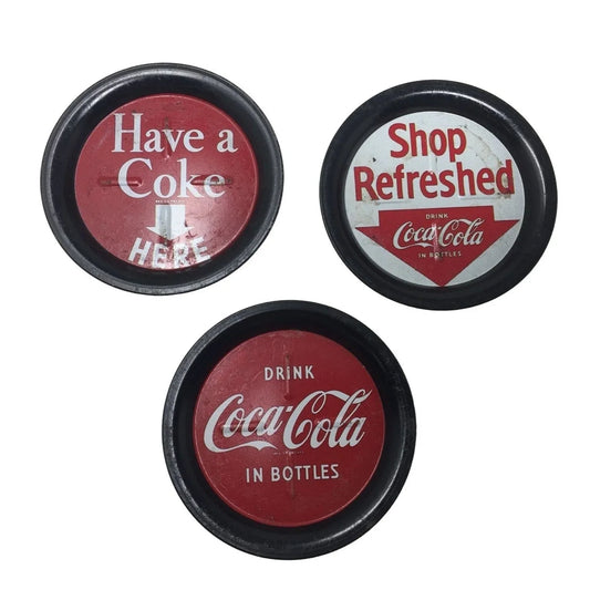 Vintage Coca-Cola Tin Coasters (3) Red white and black coaster set - Vintage Advertising Coca-Cola A+ Stuff