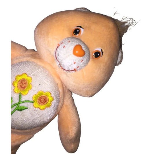 Care Bears Friendship Bear Plush - Orange Bear with 2 Yellow Flowers on Belly - Sweet Smile - Vintage Toy Care Bears A+ Stuff