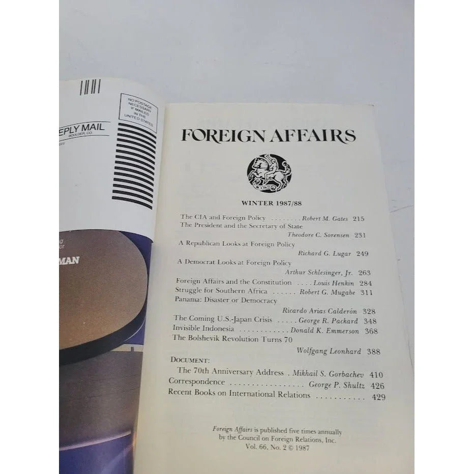 Foreign Affairs Winter 1987/88 - international politics and business periotical - 1980s - japan, south africa, constitution, indonesia, CIA A+ Stuff A+ Stuff Books