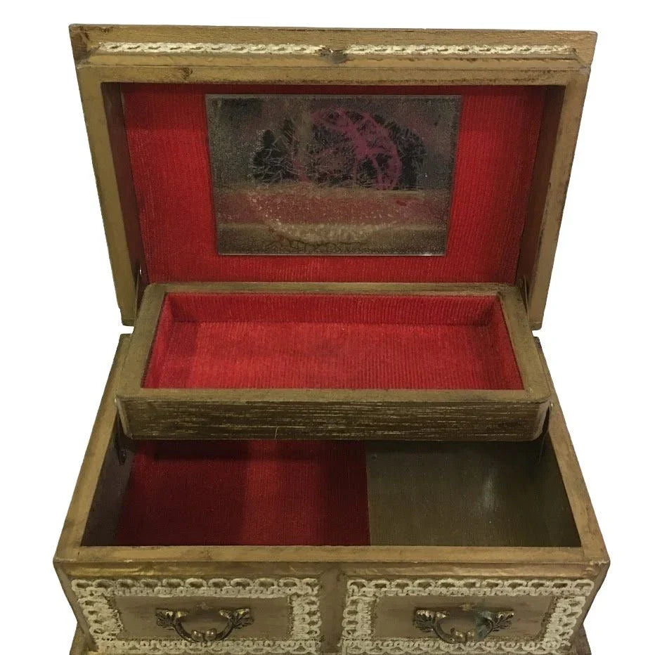 Vintage PRESTIGE Japan Jewelry box with renaissance scene on lid - beautiful old jewelry box - approx 8" wide and 5" tall A+ Stuff A+ Stuff Jewelry Holders