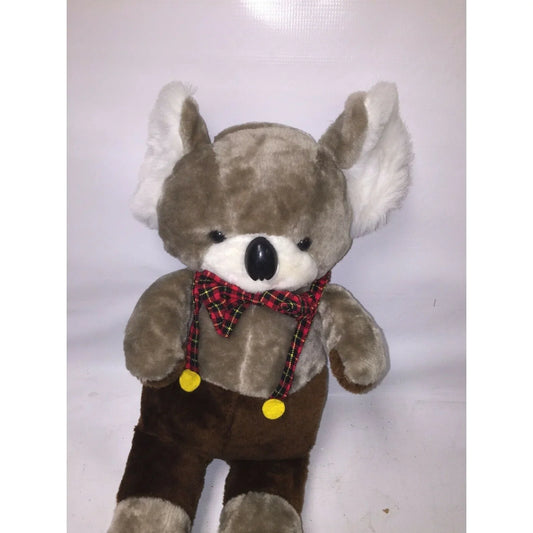 Koala w Plaid Bow & Suspenders - Vintage (1982) Koala Plush CUTE! A & B Novelty A+ Stuff Stuffed Animals