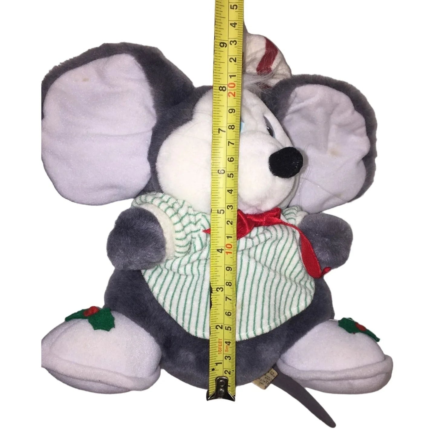 Vintage Christmas Mouse by Applause - Stripe Hat and green pajamas - Red Bow Applause A+ Stuff