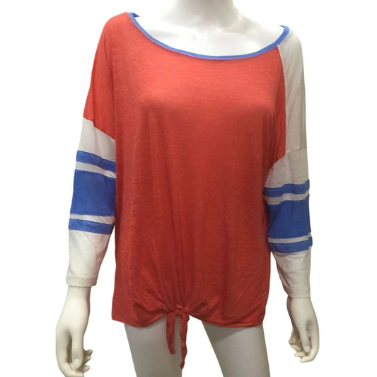 WOmen's Athletic Style Pink, White and Blue Shirt w/ Tie At Waist Size XXL SO American Authentic A+ Stuff
