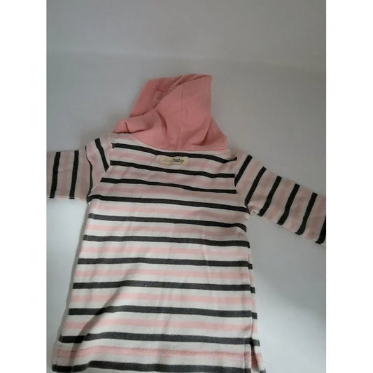 LovedBaby pink gray white stipe hoodie with pocket 6-9 mos lovedbaby A+ Stuff Shirts & Tops