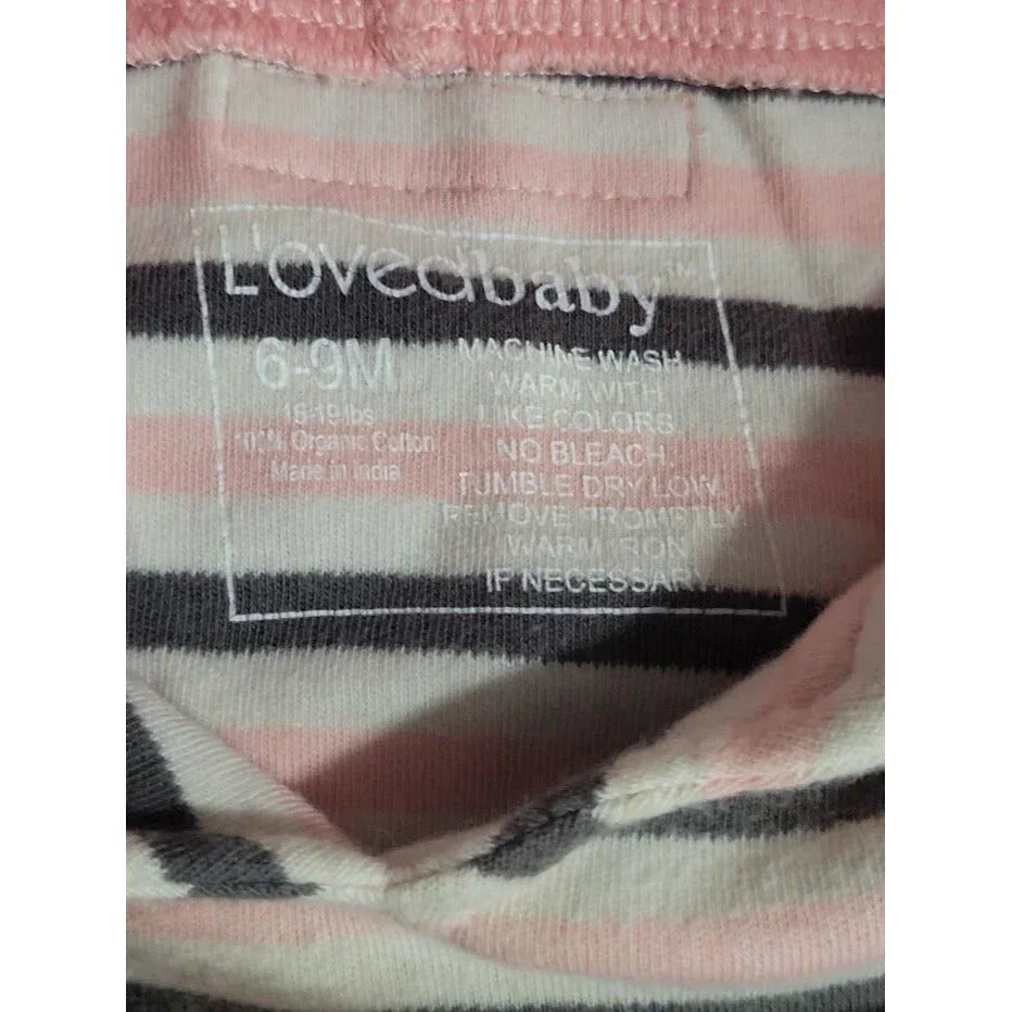 LovedBaby pink gray white stipe hoodie with pocket 6-9 mos lovedbaby A+ Stuff Shirts & Tops