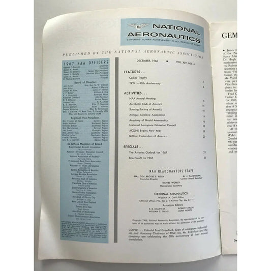 National Aeronautics Magazine Frederick C Crawford Flight Dec 1966 A+ Stuff