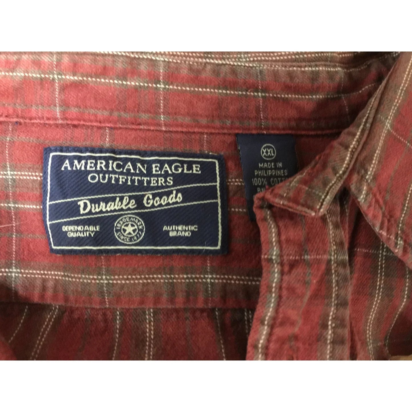 Vintage American Eagle Outfitters Mens Button Down Flannel (Red/Tans Plaid) Size XXL - Classic AEO Shirt American Eagle Outfitters A+ Stuff