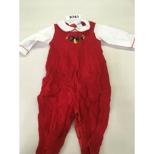Vintage Alexis Red Courdory romper Outfit 9 mos - Embroidered Alexis
