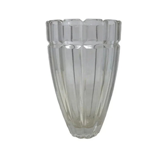 Leaded CRYSTAL Vase - Clean Ridged Design approx. 8.5"tall very good condition. no signs of age, wear or damage - Heavy Glass Vase - 5" wid A+ Stuff A+ Stuff Vases