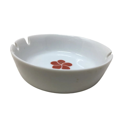 Vintage 1970s Ashtray / Trinket Dish - White Glass with Red Flower in Center A+ Stuff A+ Stuff