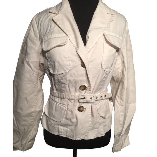 Mossimo White Blazer with Buttons and belt - Hint of Military Style Size Small Mossimo A+ Stuff