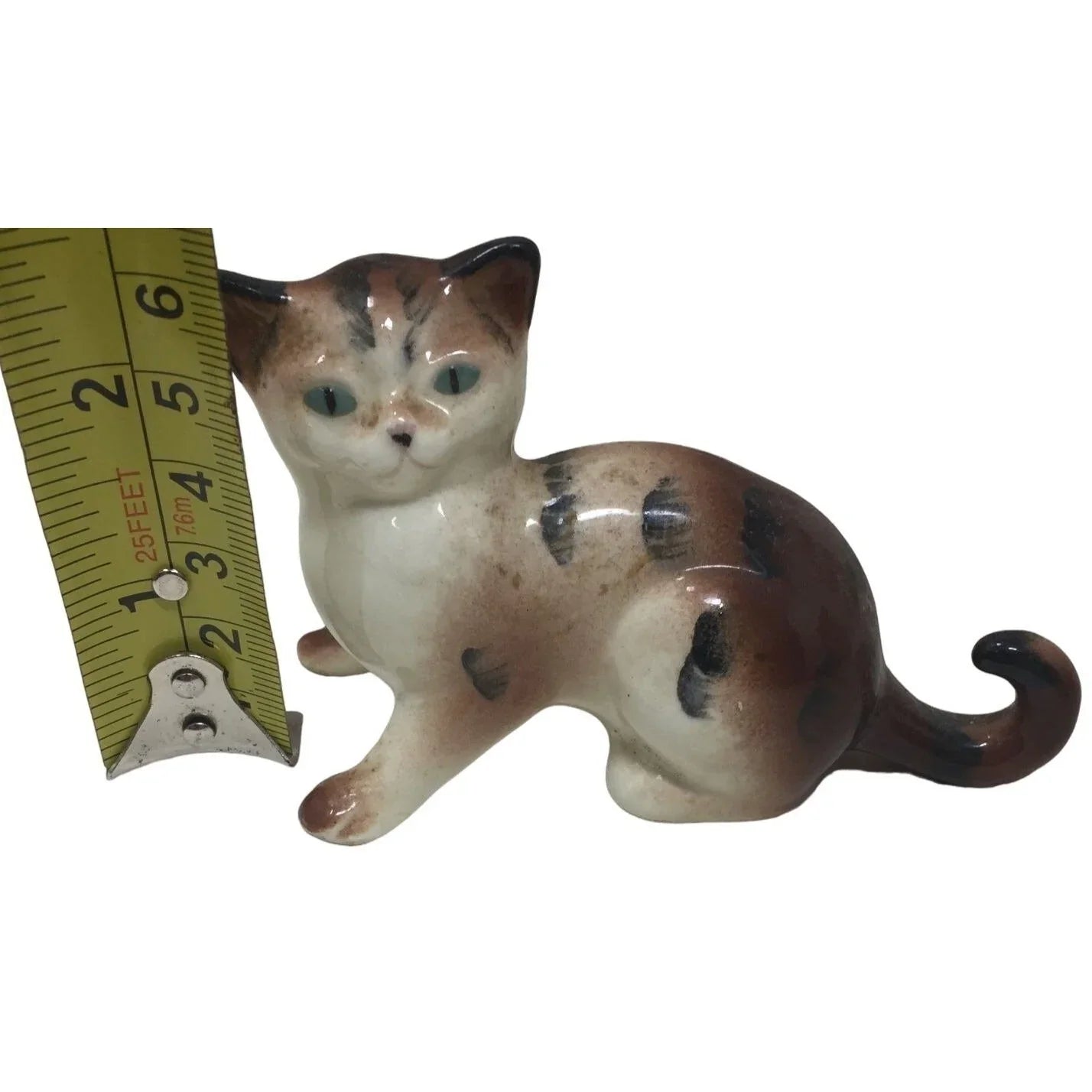 Small Cat figurine - white face and checs with multi color tiger heat, feet and back end A+ Stuff A+ Stuff