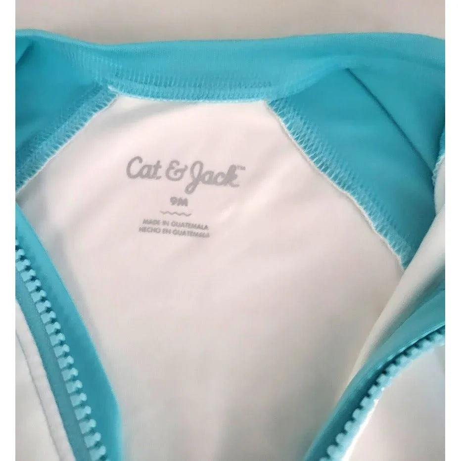 Cat and Jack Infant 9mos aqua and white zip up athletic baby jacket cat & jack A+ Stuff Coats & Jackets