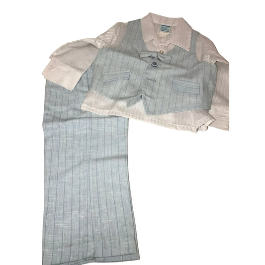 Vintage Infant 3 piece Suit - Blue Pinstripe - ToddleTime Baby Boy Suit Vest and Pants Suit Outfit SIze 1.5 (up to 26 lbs) ToddleTime A+ Stuff