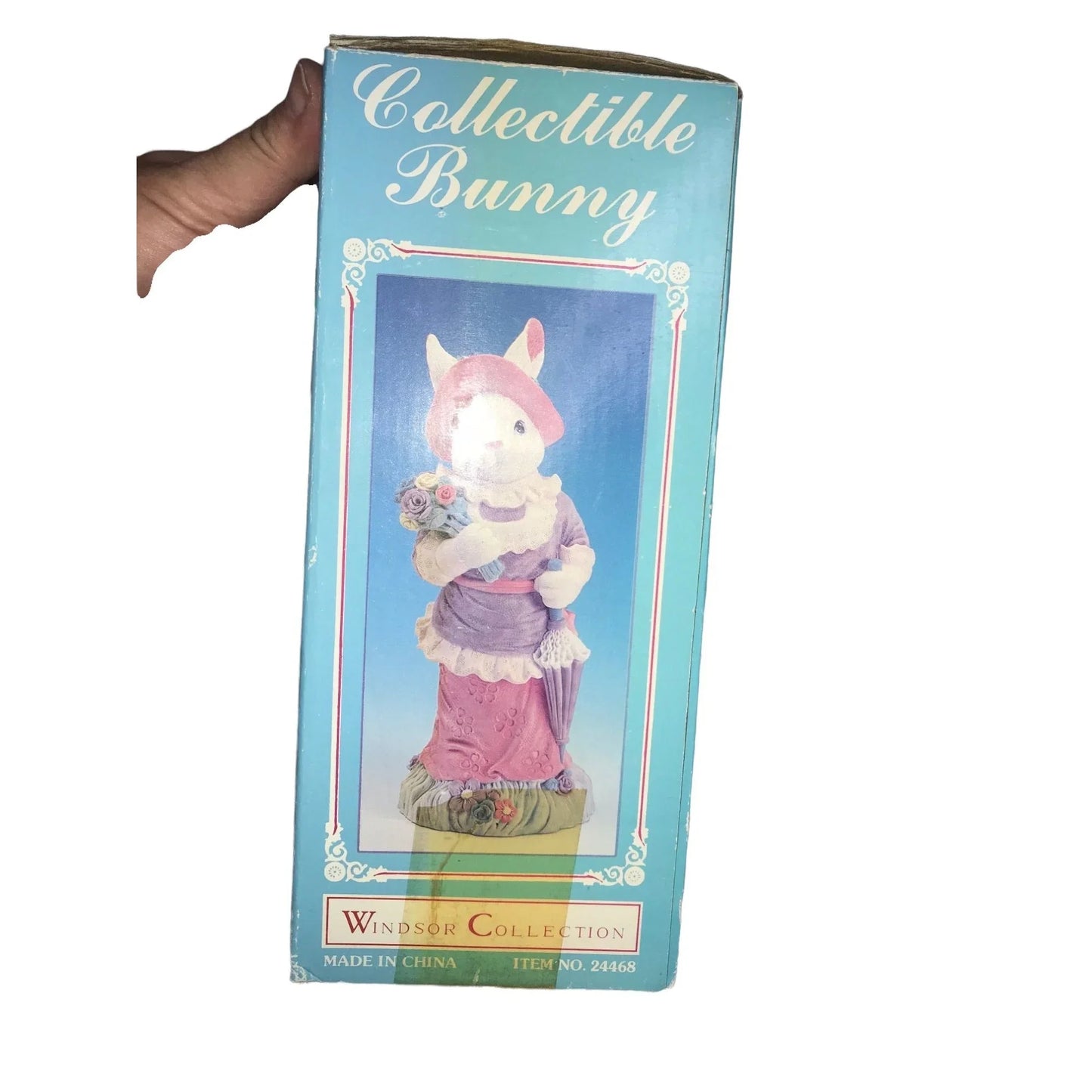 Windsor Collection Collectible EASTER BUNNY Figure. White Rabbit in pink and purple Dress w Umbrella, Hat and Flowers Windsor Collection A+ Stuff Figurines