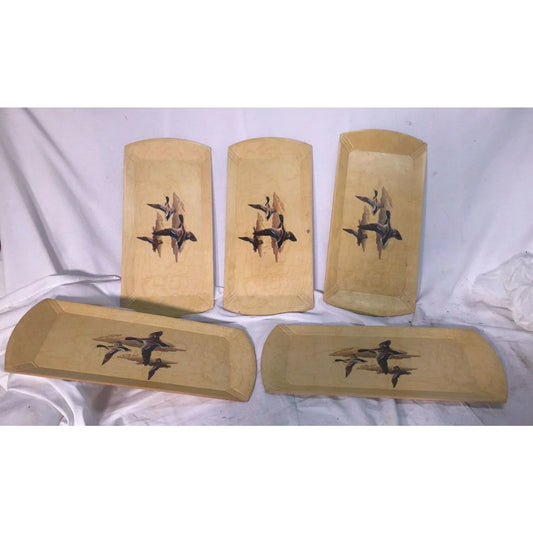 Set of 5 Vintage Natural Wood Serving Trays Breakfast Tray - Mallard Duck Art Hasko A+ Stuff Serving Trays