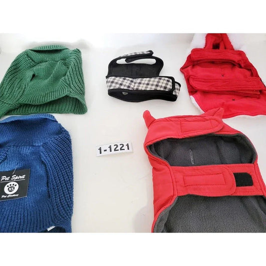 Pet Sweaters, Jacket, Fleece, Santa Outfit and Plaid Vest w bowtie - most new or like new - outfits for dog Size XS A+ Stuff A+ Stuff