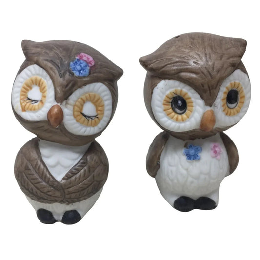 Cute Owl Salt and Pepper Shaker Set - Big eyed Pair of Ceramic Shakers A+ Stuff A+ Stuff