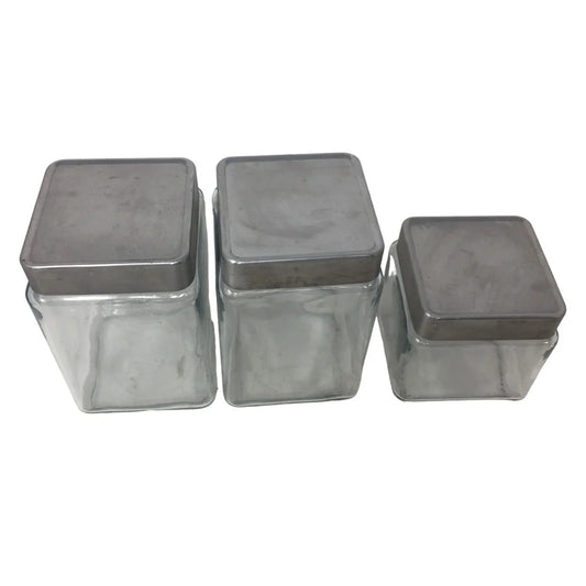 Set of 3 Clear Glass Square Canisters with Airtight Lids 2 7" , one 4.5" A+ Stuff A+ Stuff