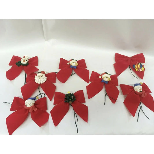 Set of 8 Vintage Christmas Bows Ornament Red w Holiday Decor A+ Stuff