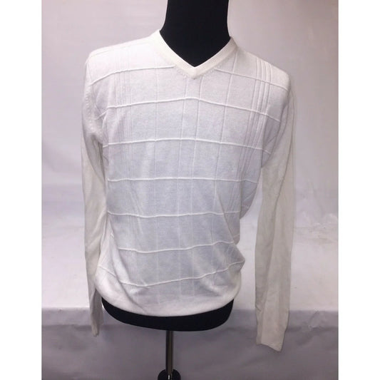 Men's DOCKERS White Ribbed SWEATER Size M (Medium) V Neck Collar DOCKERS A+ Stuff Shirts & Tops