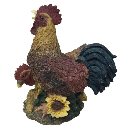 Young's Vintage Chicken and Rooster Figurine - Chickens Eating Corn Statue Youngs A+ Stuff