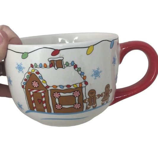 Cute Gingerbread Family with Gingerbread House Oversized Holiday Mug - Great for decorating or filling up with something as a gift A+ Stuff A+ Stuff