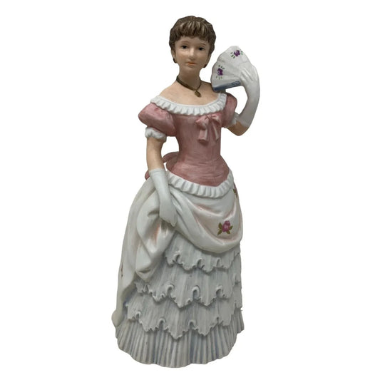 Victorian Woman with Fan "Shall We Dance?" Brown Hair with Pink and White Dress 8" Tall Homeco A+ Stuff