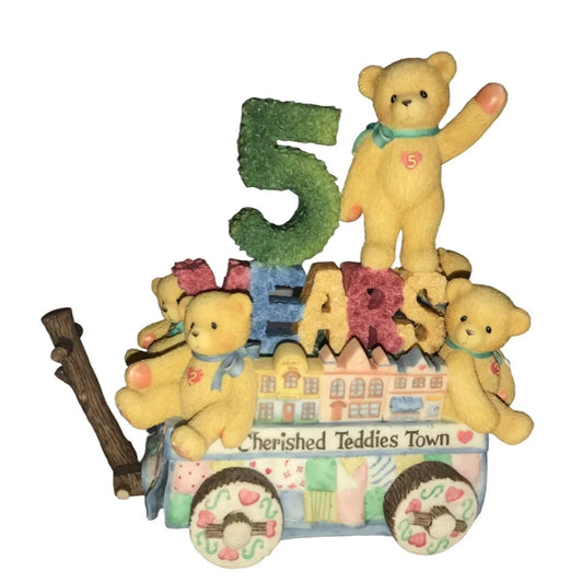Cherished Teddies - Five Teddies on a Float - 5th Anniversary 1999 Members Only Figurines with Box Cherished Teddies A+ Stuff