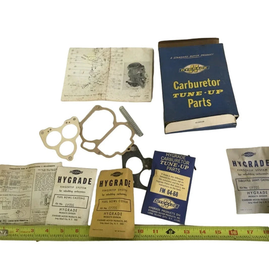 Vintage HYGRADE Carburetor Tune Up Parts Kit - in original box - all items shown included CP706 Fuel Bowl Casting CP705 Fuel Bowl Co HYGRADE A+ Stuff