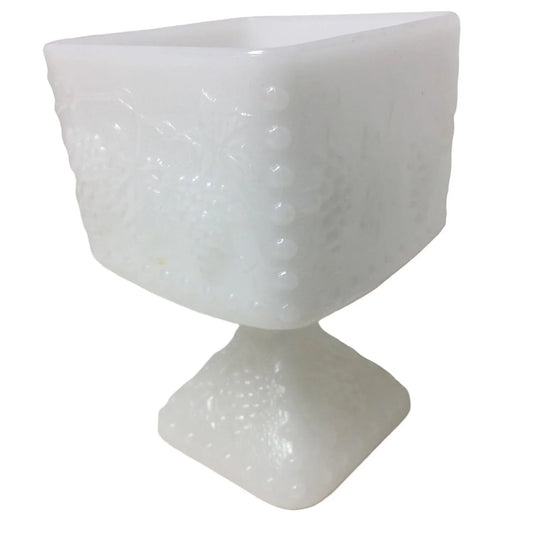 Pretty Milk Glass Cube Vase with Pedestal & Pretty Grape Pattern Design - Approx 3" square opening A+ Stuff A+ Stuff
