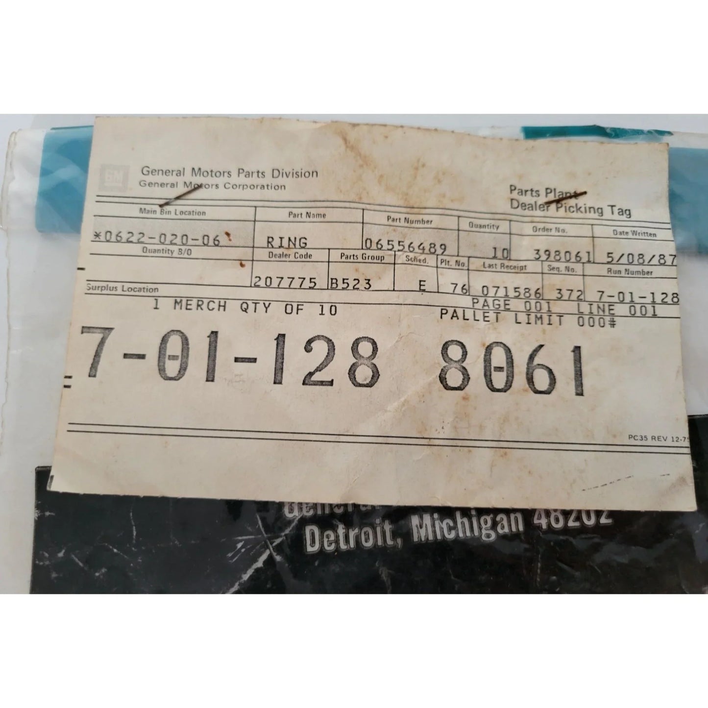 GM General Motors Parts Division- One package of 10 Rings 7-01-128 8061 gm A+ Stuff
