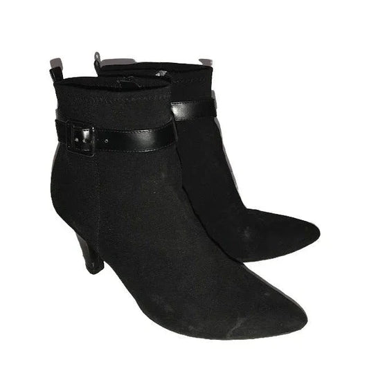 Black Heeled Booties - Womens Boots belt around each with small buckle- size 8.5 - some wear and dust - overall good condition ( see photos) A+ Stuff A+ Stuff Shoes