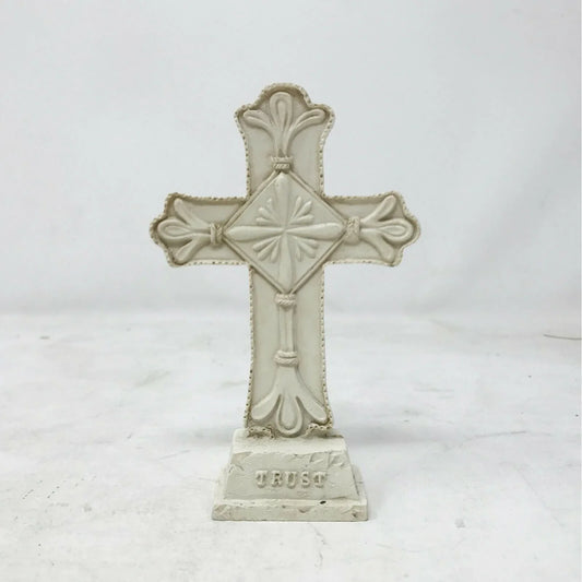 Ivory Colored CROSS with Flourishes & TRUST on Base CHRISTIAN Gift A+ Stuff A+ Stuff Home & Garden